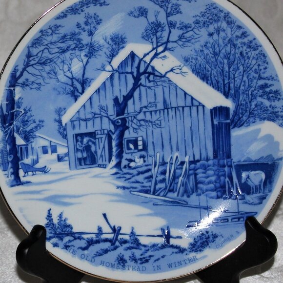 Pair of Currier & Ives Blue and White Plates | "Homestead" Collectible Plates - Picture 6 of 16